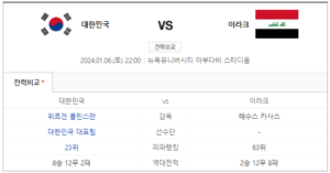 한국 이라크 중계 1월 6일 평가전 경기 일정