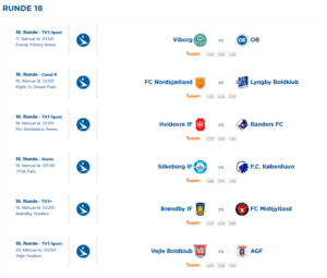 덴마크 수페르리가 2월 19일 경기 일정