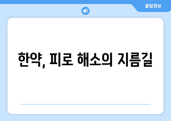 만성피로 개선을 위한 맞춤 한약 처방 가이드 | 피로 해소, 체력 증진, 한방 치료