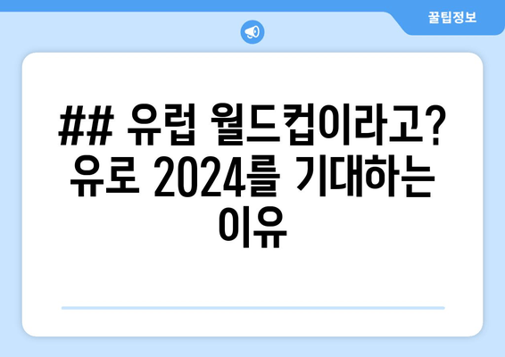 ## 유럽 월드컵이라고? 유로 2024를 기대하는 이유