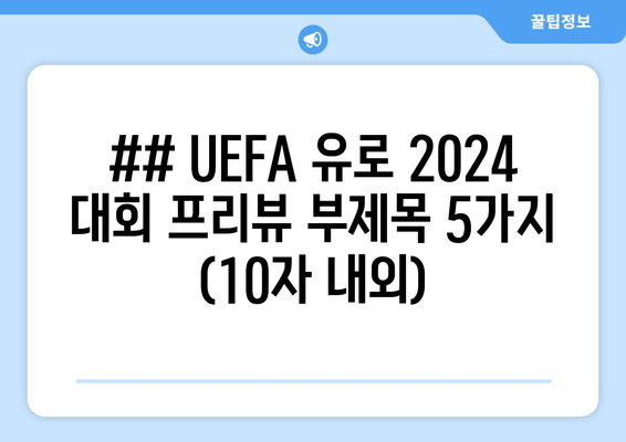 UEFA 유로 2024 대회 프리뷰