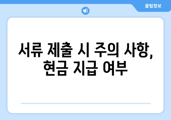 서류 제출 시 주의 사항, 현금 지급 여부