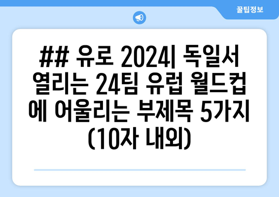 ## 유로 2024| 독일서 열리는 24팀 유럽 월드컵 에 어울리는 부제목 5가지 (10자 내외)