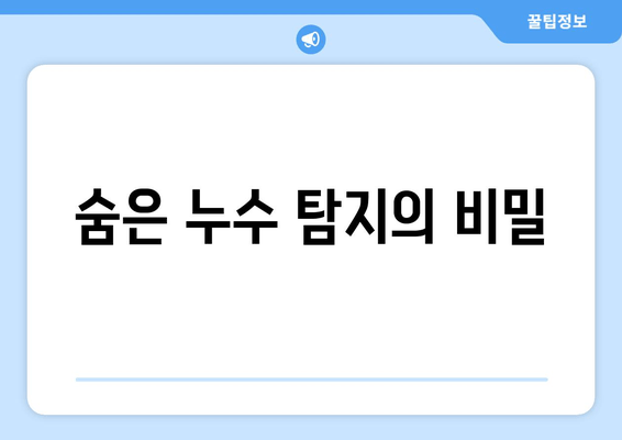 숨은 누수 탐지의 비밀