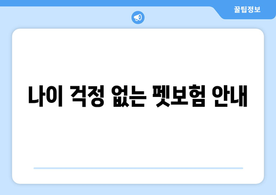 나이 걱정 없는 펫보험 안내