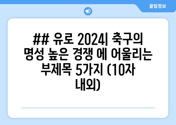 ## 유로 2024| 축구의 명성 높은 경쟁 에 어울리는 부제목 5가지 (10자 내외)