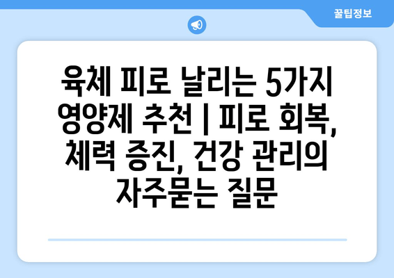 육체 피로 날리는 5가지 영양제 추천 | 피로 회복, 체력 증진, 건강 관리