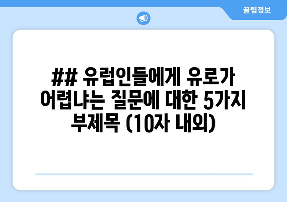 ## 유럽인들에게 유로가 어렵냐는 질문에 대한 5가지 부제목 (10자 내외)