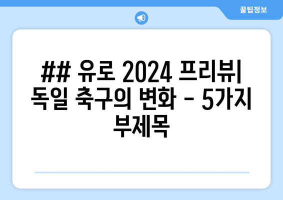 ## 유로 2024 프리뷰| 독일 축구의 변화 - 5가지 부제목