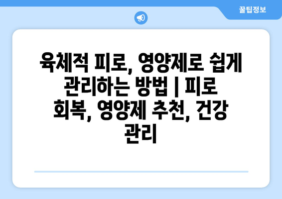 육체적 피로, 영양제로 쉽게 관리하는 방법 | 피로 회복, 영양제 추천, 건강 관리