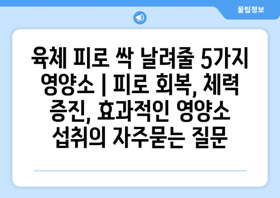 육체 피로 싹 날려줄 5가지 영양소 | 피로 회복, 체력 증진, 효과적인 영양소 섭취