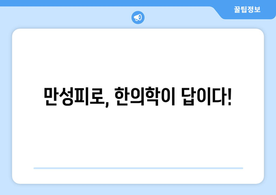 만성피로, 한의학으로 기력 되찾기|  만성피로로 인한 기력 저하 관리를 위한 맞춤 한의학 치료법 | 피로 회복, 체력 증진, 면역력 강화