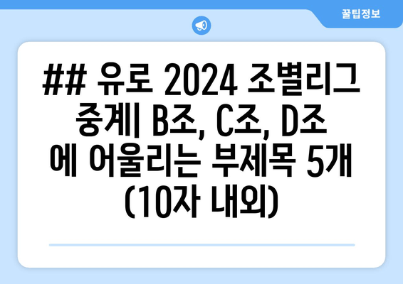 ## 유로 2024 조별리그 중계| B조, C조, D조 에 어울리는 부제목 5개 (10자 내외)