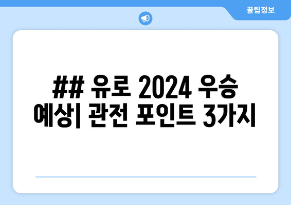 ## 유로 2024 우승 예상| 관전 포인트 3가지