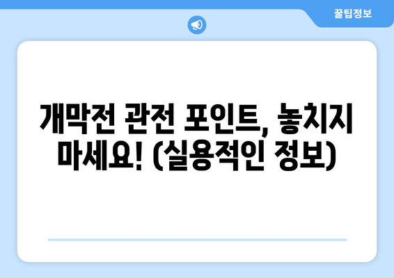 개막전 관전 포인트, 놓치지 마세요! (실용적인 정보)