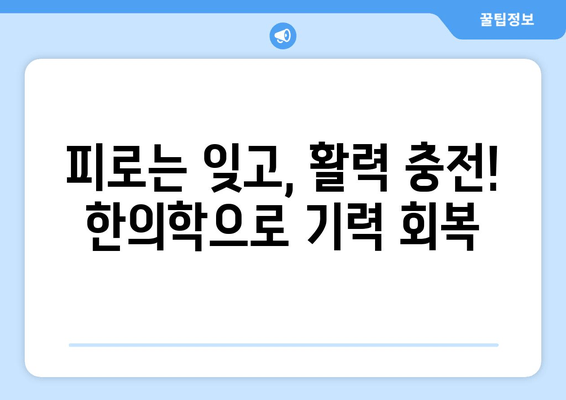 만성피로, 한의학으로 기력 되찾기|  만성피로로 인한 기력 저하 관리를 위한 맞춤 한의학 치료법 | 피로 회복, 체력 증진, 면역력 강화