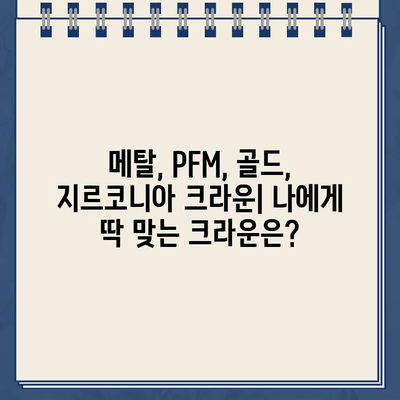 메탈, PFM, 골드, 지르코니아 크라운| 나에게 맞는 최적의 선택은? | 치과, 임플란트, 보철, 비용, 장단점 비교