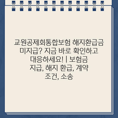 교원공제회통합보험 해지환급금 미지급? 지금 바로 확인하고 대응하세요! | 보험금 지급, 해지 환급, 계약 조건, 소송