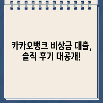 카카오뱅크 비상금 대출 리뷰| 실제 사용자들의 솔직한 후기 | 장점, 단점, 신청 조건, 금리 비교