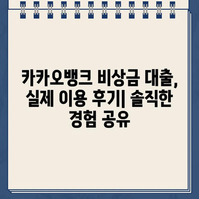 카카오뱅크 비상금 대출 리뷰| 실제 사용자들의 솔직한 후기 | 장점, 단점, 신청 조건, 금리 비교