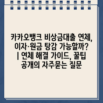 카카오뱅크 비상금대출 연체, 이자·원금 탕감 가능할까? | 연체 해결 가이드, 꿀팁 공개