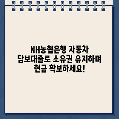 자동차 담보대출 NH농협은행| 무입고로 소유권 유지 | 자동차 담보대출, NH농협은행, 소유권 유지, 대출 조건, 금리 비교