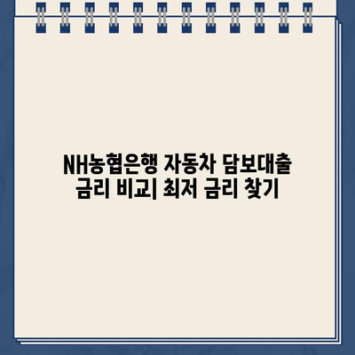 자동차 담보대출 NH농협은행| 무입고로 소유권 유지 | 자동차 담보대출, NH농협은행, 소유권 유지, 대출 조건, 금리 비교