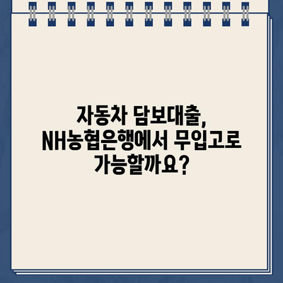 자동차 담보대출 NH농협은행| 무입고로 소유권 유지 | 자동차 담보대출, NH농협은행, 소유권 유지, 대출 조건, 금리 비교