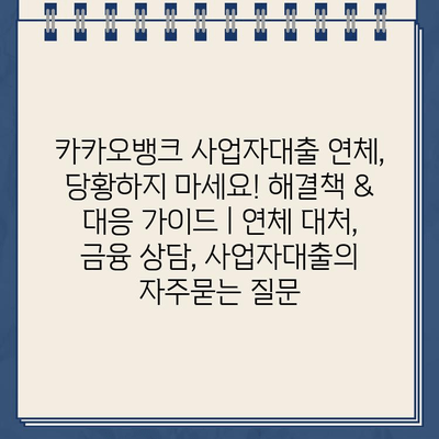 카카오뱅크 사업자대출 연체, 당황하지 마세요! 해결책 & 대응 가이드 | 연체 대처, 금융 상담, 사업자대출