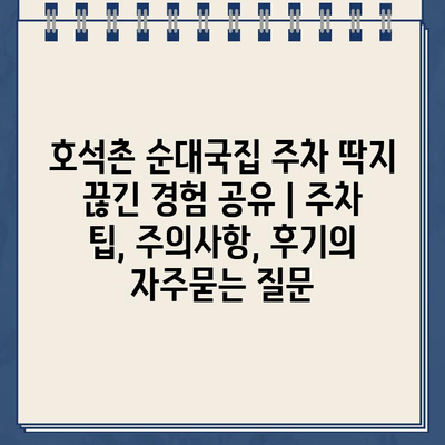 호석촌 순대국집 주차 딱지 끊긴 경험 공유 | 주차 팁, 주의사항, 후기