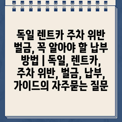 독일 렌트카 주차 위반 벌금, 꼭 알아야 할 납부 방법 | 독일, 렌트카, 주차 위반, 벌금, 납부, 가이드