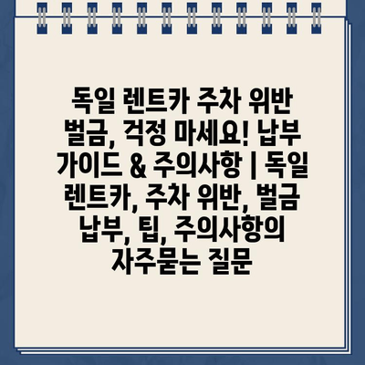 독일 렌트카 주차 위반 벌금, 걱정 마세요! 납부 가이드 & 주의사항 | 독일 렌트카, 주차 위반, 벌금 납부, 팁, 주의사항