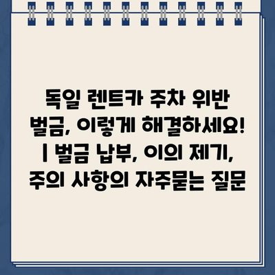 독일 렌트카 주차 위반 벌금, 이렇게 해결하세요! | 벌금 납부, 이의 제기, 주의 사항