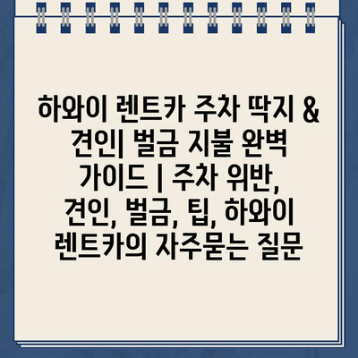 하와이 렌트카 주차 딱지 & 견인| 벌금 지불 완벽 가이드 | 주차 위반, 견인, 벌금, 팁, 하와이 렌트카