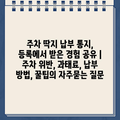 주차 딱지 납부 통지, 등록에서 받은 경험 공유 | 주차 위반, 과태료, 납부 방법, 꿀팁