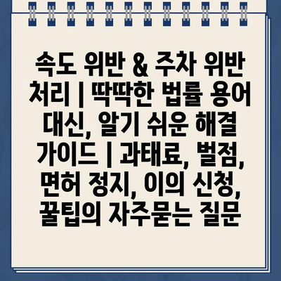 속도 위반 & 주차 위반 처리 | 딱딱한 법률 용어 대신, 알기 쉬운 해결 가이드 | 과태료, 벌점, 면허 정지, 이의 신청, 꿀팁