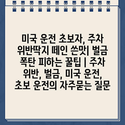 미국 운전 초보자, 주차 위반딱지 떼인 쓴맛| 벌금 폭탄 피하는 꿀팁 | 주차 위반, 벌금, 미국 운전, 초보 운전