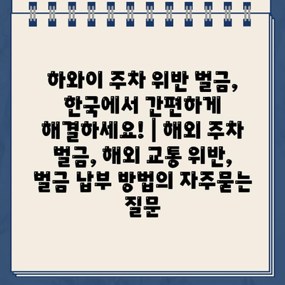 하와이 주차 위반 벌금, 한국에서 간편하게 해결하세요! | 해외 주차 벌금, 해외 교통 위반, 벌금 납부 방법