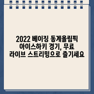 2022 베이징 동계올림픽 아이스하키 경기, SBS·MBC·KBS 생중계 시청하기 | 무료 라이브 스트리밍 정보