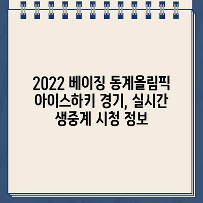 2022 베이징 동계올림픽 아이스하키 경기, SBS·MBC·KBS 생중계 시청하기 | 무료 라이브 스트리밍 정보