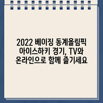 2022 베이징 동계올림픽 아이스하키 경기, SBS·MBC·KBS 생중계 시청하기 | 무료 라이브 스트리밍 정보