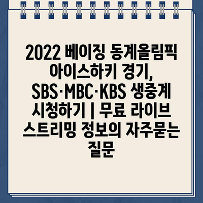 2022 베이징 동계올림픽 아이스하키 경기, SBS·MBC·KBS 생중계 시청하기 | 무료 라이브 스트리밍 정보