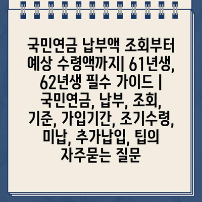 국민연금 납부액 조회부터 예상 수령액까지| 61년생, 62년생 필수 가이드 | 국민연금, 납부, 조회, 기준, 가입기간, 조기수령, 미납, 추가납입, 팁