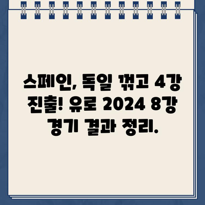 UEFA 유로 2024 8강| 스페인 vs 독일 경기 결과 & 하이라이트 | 2024년 7월 6일, 4강 진출 팀