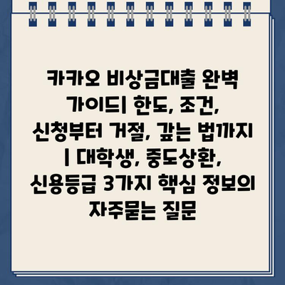 카카오 비상금대출 완벽 가이드| 한도, 조건, 신청부터 거절, 갚는 법까지 | 대학생, 중도상환, 신용등급 3가지 핵심 정보